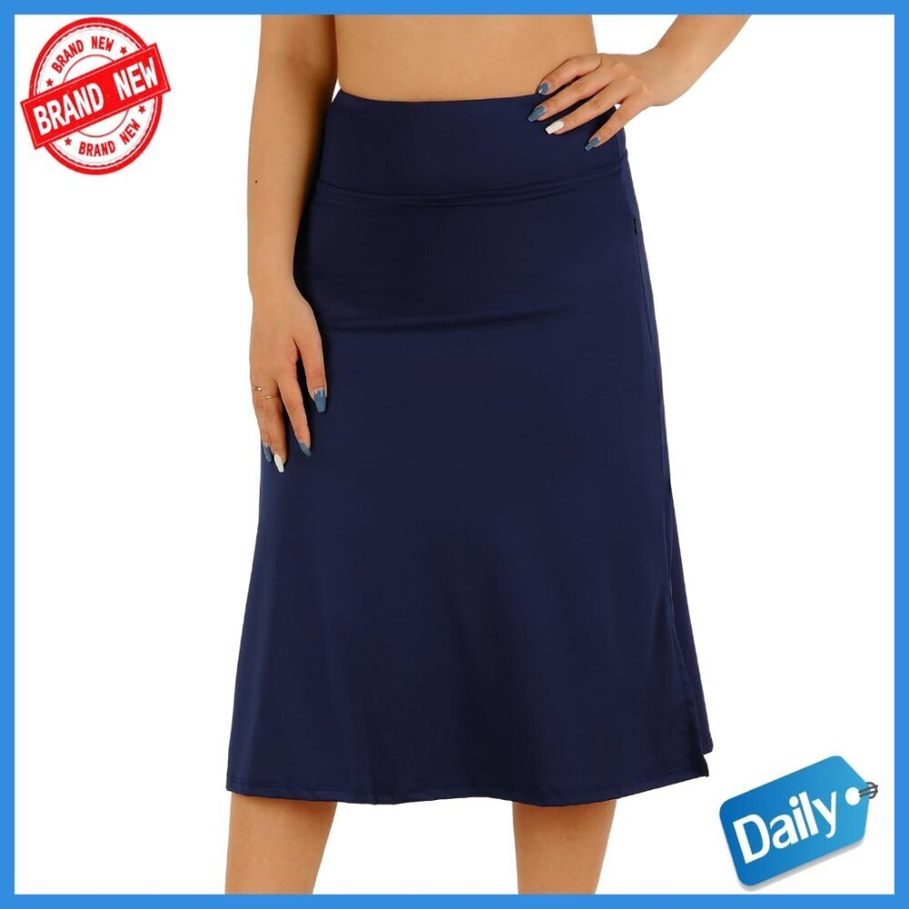 Athletic Skort Midi Skirt High Rise Drawstring Pockets Moisture Wicking